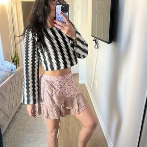 Pink and White Ruffled Tiered Mini Skirt